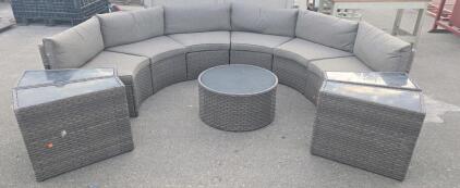 9-Piece Gray Wicker Outdoor Sectional Patio Set with Glass-Top Tables