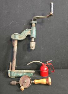 Vintage Cole Tool Mfg No. 7 Hand-Crank Drill Press, 1/2" Chuck, Cast Iron Construction