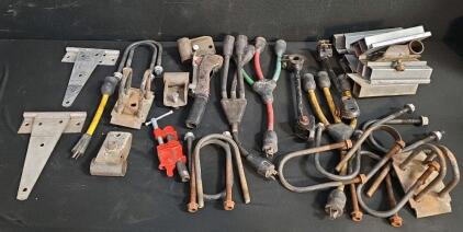 Industrial Hardware Lot: U-Bolts, Pipe Clamps, Angle Brackets, Electrical Splitters, 25 lbs