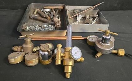 Mixed Lot Welding Regulators UniWeld Harris, Gauges, Hardware, Flowmeter, Argon/Oxy, 15 lbs, 18"