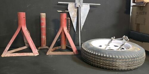 Vehicle Maintenance Equipment: 2 Steel Jack Stands, Sand Anchor, 4.80&ndash;13 Spare Tire with Rim