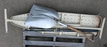 Perforated Metal Ironing Board 54"x15", Aluminum Scoop Shovel, Pair of 36" Steel Rods
