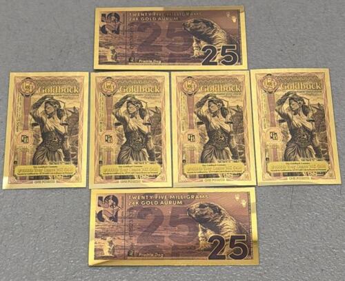(4) Idaho 25 Goldbacks 2026 - 24k Gold Aurum Note, Lady Justice Design, Serial C734450636 + (2) Gold Notes