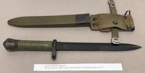 Spanish CETME L Bayonet, 8.75" Blade, Fits 5.56mm NATO Model L Rifle, With Scabbard and Frog