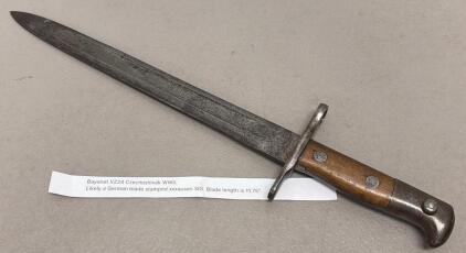 WWII Czechoslovak VZ24 Bayonet by WKC, 11.75" Blade, SN 180980, German SIG Marked