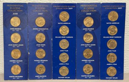 US Mint Presidential $1 Coin Collection Sets 2007, 2008, 2009 - Original Card Packaging (13 Coins)