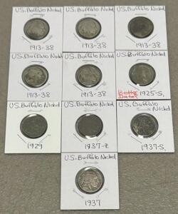 Buffalo Nickel Lot &ndash; 1913-1938, Includes 1925-S, 1929, 1937, 1937-S, 1937-P US Indian Head Nickels