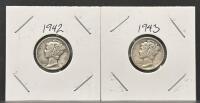 1942-D & 1943-D Mercury Dimes - 90% Silver, Denver Mint, Pair in Holders