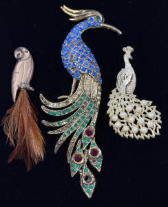 Vintage Gold-Tone Peacock Brooch Pin with 14 Faux Pearls, Rotating Clasp, 2.25" Tall