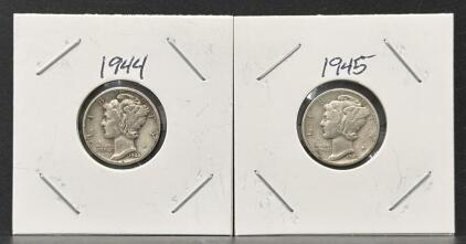 1944-D & 1945-S Mercury Dimes, 90% Silver, Circulated Condition