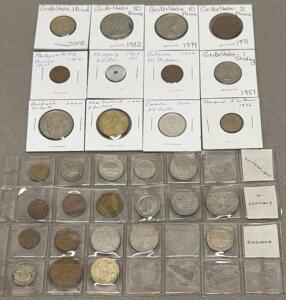 World Coin Collection: UK 1 Pound (2002), Malaya & British Borneo 1 Cent (1962), 28+ Coins