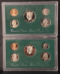 1994 & 1995 US Mint Proof Sets, 5 Coins Each, Green Box, COA, San Francisco "S" Mint Mark