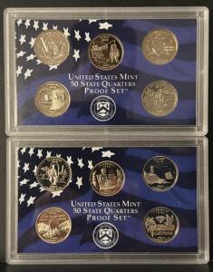 2002 & 2003 US Mint 50 State Quarters Proof Sets &ndash; 10 Coins, Original Cases, COA Included