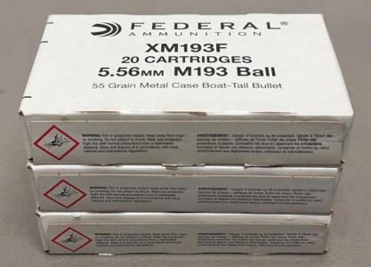 Federal XM193F 5.56x45mm 55gr FMJ-BT Ammunition, 60 Rounds