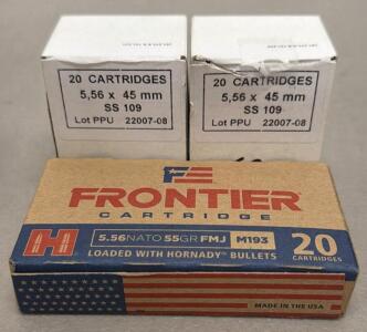 (60) Rounds Of PPU SS109 5.56x45mm NATO 62gr FMJ Lot 22007-08 & Frontier M193 55gr FMJ 20rd Ammo