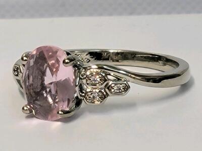 Pink Kunzite Oval Cut Faceted Ring, Size 9