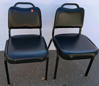 Pair of Black Stackable Metal Banquet Chairs, Vinyl Seat, Utility/Event Seating