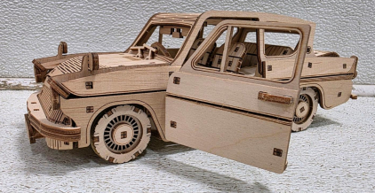 Laser-Cut Wooden Scale Model Car "7990 TDI" with Opening Doors & Trunk, Engraved Interior (Harry Potter Car)