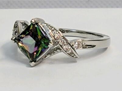 Mystic Rainbow Topaz Square Cut Faceted Ring, Size 8&frac12;