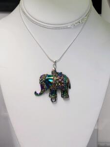 Rainbow Plated Tibetan Silver Elephant Pendant 24" Necklace