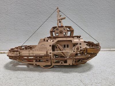 UGEARS Tugboat Wooden Mechanical Model Kit &ndash; Assembled, 169 Parts
