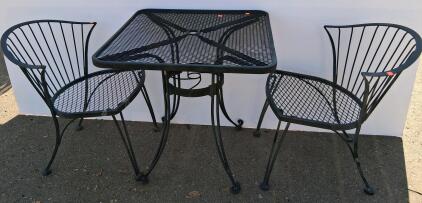 Black Metal Mesh Outdoor Patio Dining Set with Square Table and 2 Chairs