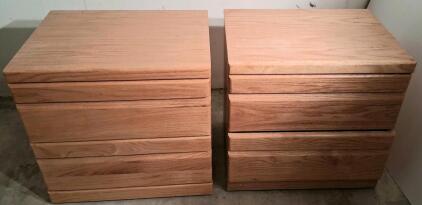 Pair of Modern Oak Veneer 2-Drawer Nightstands, Minimalist Design