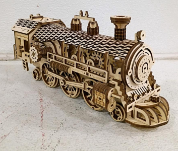 UGEARS Steam Locomotive 460 Wooden Mechanical Model Kit, 12" Assembled, 443 Pieces