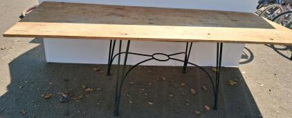 Rectangular Work Table with Unfinished Plywood Top and Black Metal Frame