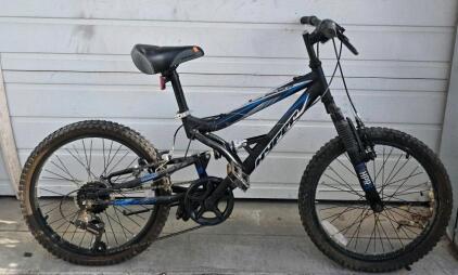 Hyper Shocker 20" Full Suspension Mountain Bike, 18-Speed, Steel Frame, Black/Blue