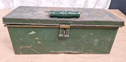 (1) Vintage Metal Tackle Box W/ Assorted Fishing Tackle
