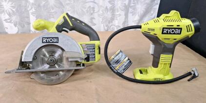 (1) Ryobi 5-1/2" Cordless Circular Saw & (1) Ryobi Cordless Air Pump