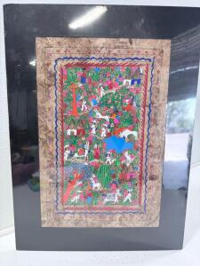 Hand-Painted Mexican Folk Art on Amate Paper, 15.5" x 12.5", Vibrant Rural Village Scene