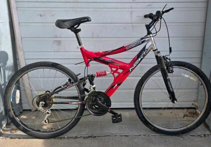 NEXT Shocker 26" Full Suspension Mountain Bike, 18-Speed, Red/Black, Steel Frame