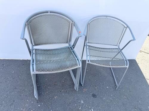 (4)Stackable Metal Mesh Patio Chairs with Armrests, Silver, Outdoor/Indoor,