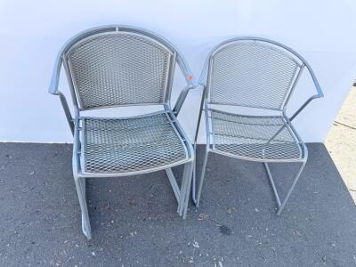 (5)Stackable Metal Mesh Patio Chairs with Armrests, Silver, Outdoor/Indoor,