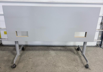 Flip-Top Training Table, 60"x24", Silver Frame, Laminate Top, Casters, Cable Cutouts