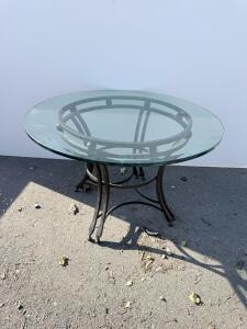 36" Round Glass Coffee Table, Black Metal Frame, Contemporary Design, Tempered Glass Top