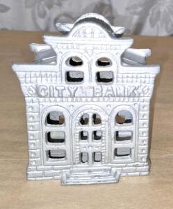 (1) Vintage "City Bank" Cast Iron Still Penny Bank