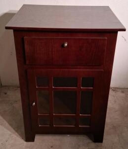 Wooden Nightstand Cabinet with Glass Door, 1 Drawer, 20"x14"x27", Dark Cherry Finish