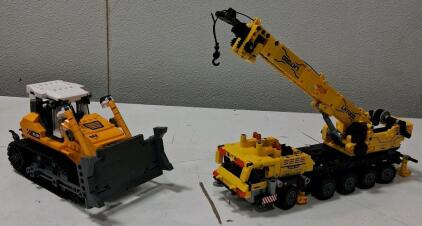 LEGO Technic-Compatible Crane Truck LH7000 & BLDR 8025 Bulldozer, Prebuilt Construction Models