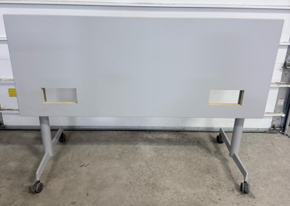 Flip-Top Training Table, 60"x24", Silver Frame, Laminate Top, Casters, Cable Cutouts