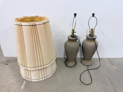 Pair of Mid-Century Modern Textured Ceramic Table Lamps with Original Shades