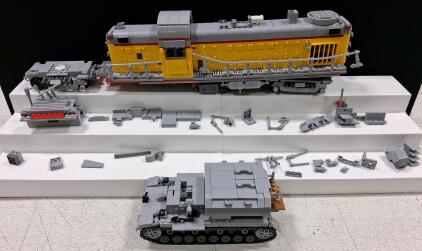 Custom LEGO Train Engine and Armored Tank Set, Custom MOC, Yellow/Grey, Spare Parts Included