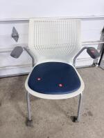 (5)KFI Seating Kool Stack Chair with Casters, Sky Blue Seat, White Perforated Back, Silver Frame - 2