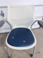 (5)KFI Seating Kool Stack Chair with Casters, Sky Blue Seat, White Perforated Back, Silver Frame - 5