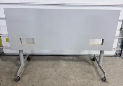 Flip-Top Training Table, 60"x24", Silver Frame, Laminate Top, Casters, Cable Cutouts