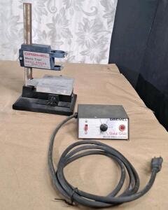 (1) Vintage Dremel Table Top Solid State Motor Variable Speed Controll, Model 219 & (1) Vintage Dremel Moto-Tool Drill Press, Model 210