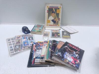 Vintage Sports Card & Memorabilia Lot: Beckett Magazines, Price Guide, Cards, Mini Helmet