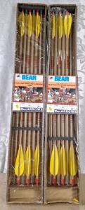 (2) Vintage Boxes Of (6) Bear Archery 31" Cedar Field Arrows For Practice, Model 1662